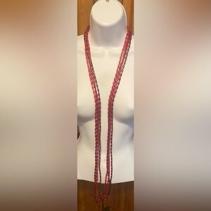 Vintage Art Deco multi strand red glass beaded long flapper necklace 50’s